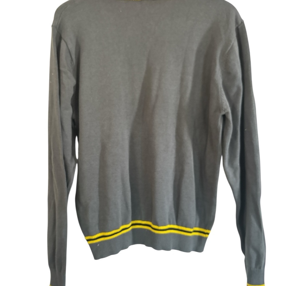 Harry Potter Wizarding World HufflePuff Gray V-Neck Sweater with Yellow Trim - Picture 3 of 5